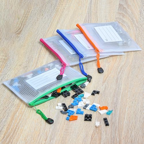 Plastic Mesh Zipper Pouch, 12Pcs Zipper File Bags with Label Pocket, Game Boards Storage Bags, Waterproof Document Storage Bags for Office Home Travel Cosmetic (A6 Size 6.3x4.7 in) - size: A6 Size 6.3x4.7 in