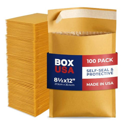 BOX USA 8 1/2 x 12" Kraft Bubble Mailers (100-Pack) - Brown Padded Envelopes, Self-Seal Shipping Bags for Business, Heavy Duty Cushioned Mailing Envelopes for Packaging and Shipping - size: 8-1/2x12" (100-Pack)