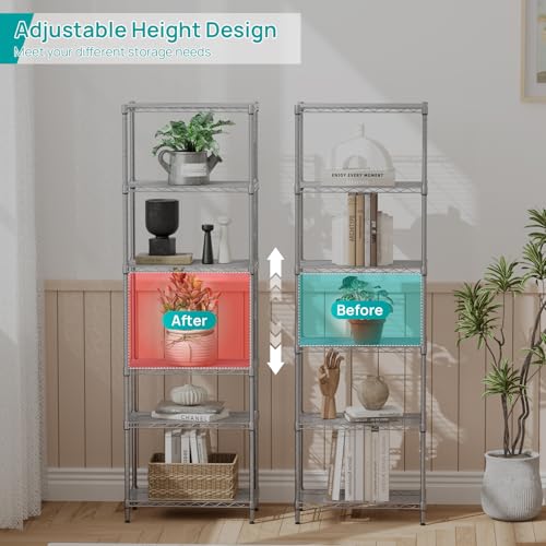 SINGAYE 6 Metal Shelves Wire Shelving Storage Shelf Adjustable Unit Pantry - color: Grey, size: 6 Tier 12"Dx22"Wx69.5"H