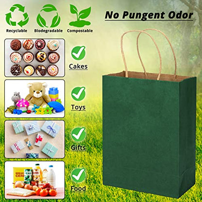 HavrePac 100 Pack Gift Bags with Handles 5.9x3.15x8.26 inch Green - color: Green