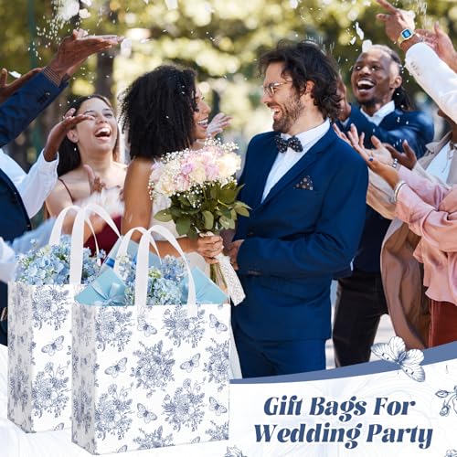 Abbylike 30 Pcs Blue Floral Gift Bags Reusable Large Tote with Handle - style: Blue Flower