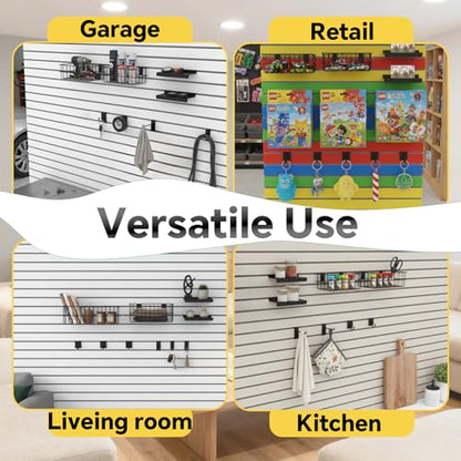 30 PCS Slatwall Accessories Kit, with 4 Pcs Slatwall Baskets, 6 Pcs Slatwall Shelves, 10 Pcs 6 Inch Slatwall Hooks, 10 Pcs Slatwall Hooks, Shelves Heavy Duty for Garage, Shop Organizing, Display