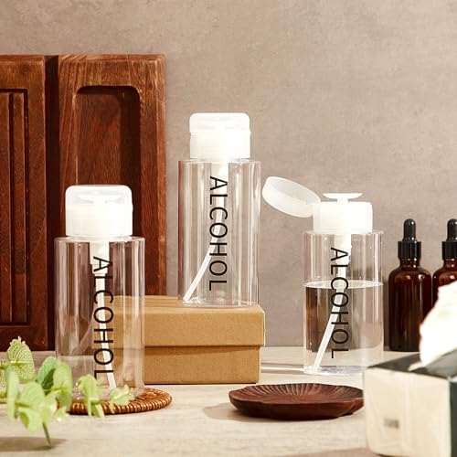 Layhit 3 Pcs 10 Oz/ 300 ml Alcohol Pump Dispenser Bottles, Push Down - color: Clear Cap + Clear Bottle, size: 10 oz