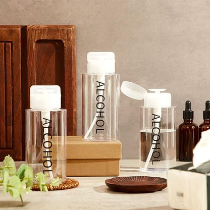 Layhit 3 Pcs 10 Oz/ 300 ml Alcohol Pump Dispenser Bottles, Push Down - color: Clear Cap + Clear Bottle, size: 10 oz