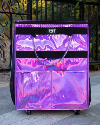 Reusable Grocery Bag with Wheels, Large Glitter Purple Rolling Tote - color: Glitter Purple, size: Large