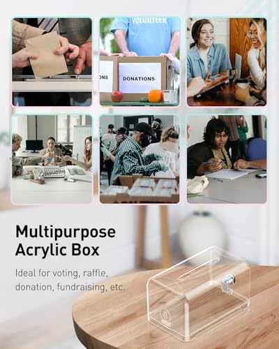 Uniclife 7.3"x 4.5" x 3.9" Clear Acrylic Donation Box with Slot Lock - color: Transparent, size: 1 Pack