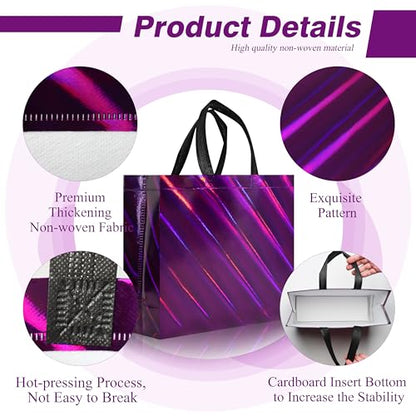 cabzymx Non Woven Reusable Gift Bags Bulk 16 Pack - Sturdy Gift Bags with Handles for Events & Parties - Eco Friendly Goodie Bags (Purple 12.6" L x 4.7" W x 11" H) - color: Purple-16 PACK, size: 1 Count (Pack of 16)