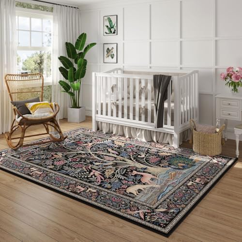 Rugcomf Area Rug 4x6 Washable Non Slip Tree of Life-Patterned, Black - color: Black—tree of Life-patterned, size: 4' x 6' (Rectangular)