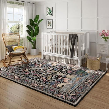 Rugcomf Area Rug 4x6 Washable Non Slip Tree of Life-Patterned, Black - color: Black—tree of Life-patterned, size: 4' x 6' (Rectangular)