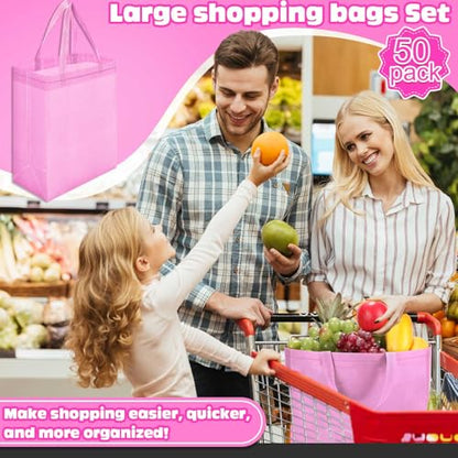 Windyun 50 Pcs Reusable Tote Bag Bulk 8 x 4 x 10 Inch, Pink - color: Pink