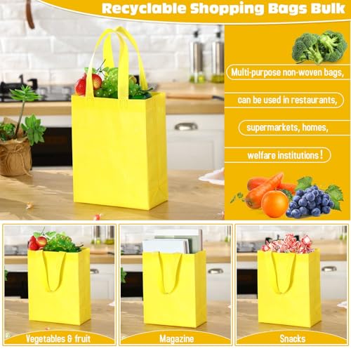 Windyun 50 Pcs Reusable Tote Bag Bulk 8 x 4 x 10 Inch, Light Yellow - color: Light Yellow