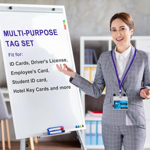 Marspark 100 Sets 4"x3" Name Badge Holder with Lanyard Bulk, Dark Purple - color: Dark Purple
