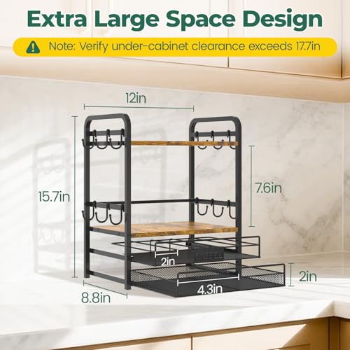 EsLuker.ly Coffee Bar Organizer Station Shelf Mug Holder for Countertop - color: Black+Brown+Brown