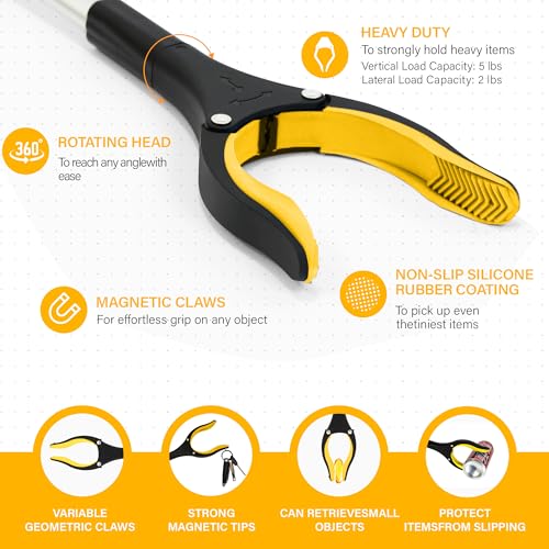 Grabber Reacher Tool -2 Pack 32” Reacher Grabber Tool with Strong Magnetic and Swivel Head - Pick Up Stick Grabbers for Seniors, Trash, Surgery Recovery Must Haves Gifts(Yellow) - size: Yellow (Pack of 2)