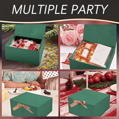 LWYMX 12 PCS Green Gift Boxes with Lids，9.8x7.8x3.9, Bridesmaid Proposal Box with Ribbon, Gift Boxes for Wedding, Christmas, Valentine's Day,Birthday,Baby Shower and the other Parties - color: Green, size: 1 Count (Pack of 12)