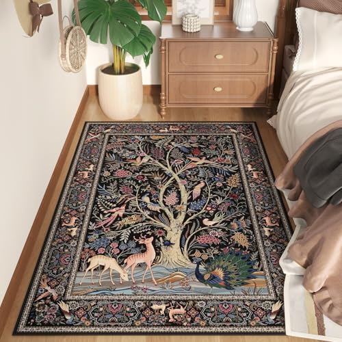 Rugcomf Area Rug 3x5 Washable Non Slip Tree of Life-Patterned, Black - color: Black—tree of Life-patterned, size: 3' x 5' (Rectangular)