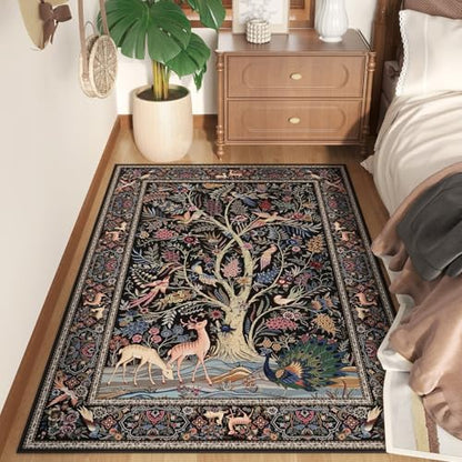 Rugcomf Area Rug 3x5 Washable Non Slip Tree of Life-Patterned, Black - color: Black—tree of Life-patterned, size: 3' x 5' (Rectangular)