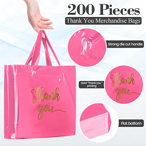 Teling 200 Pcs Thank You Shopping Bags with Handle,Pink - color: Pink