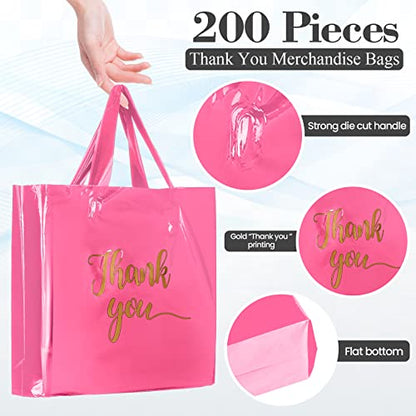 Teling 200 Pcs Thank You Shopping Bags with Handle,Pink - color: Pink