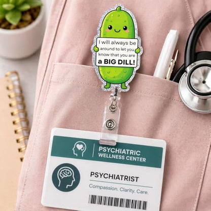 Cute Funny Positive Emotional Support Pickle Badge Reel Retractable ID Holder Clip for Psych Nurse Teacher Mental Health Awareness Social Worker Therapist Counselor RBT Office Coworker Inspiring Gifts - style: Emotional Support Pickle