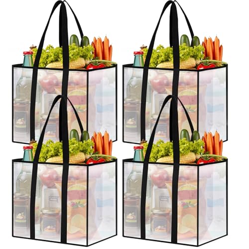 Reusable Grocery Bags, Clear Shopping Bags, 4 Pack, 42L - size: 42L