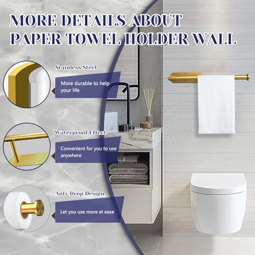 Gold Paper Towel Holder, Self Adhesive Paper Towel Holder Under Cabinet - color: Gold