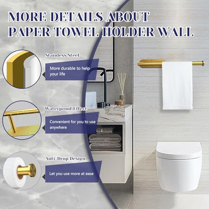 Gold Paper Towel Holder, Self Adhesive Paper Towel Holder Under Cabinet - color: Gold