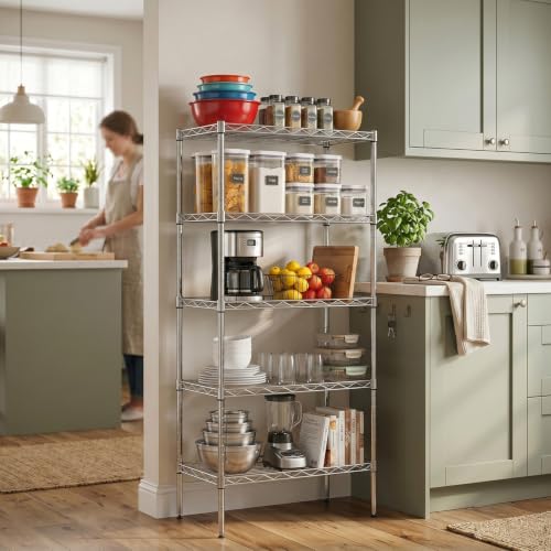 FDW | 5-Tier Wire Shelf | 22" x 12" x 48" | Chrome - color: Chrome, size: 22×12×48