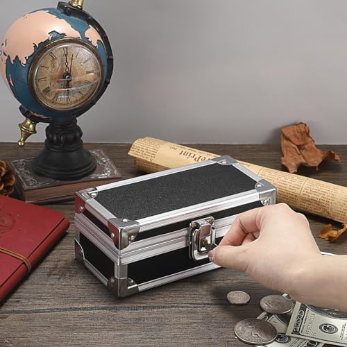 Hipiwe Lockable Cash Box with Key and Single Row Currency Tray - color: Black+Silver, size: Small