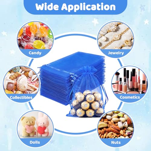 FUNFERY 100Pcs Royal Blue Organza Bags 5x7, Small Mesh Drawstring Gift Bag - color: Royal Blue