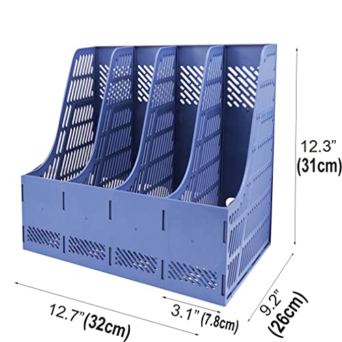 SAYEEC Sturdy Magazine Organizer Folder Desktop 4 Compartment File Holders Plastic Frames File Dividers Document Cabinet Rack Storage Box for Office Home School Blue - color: Blue