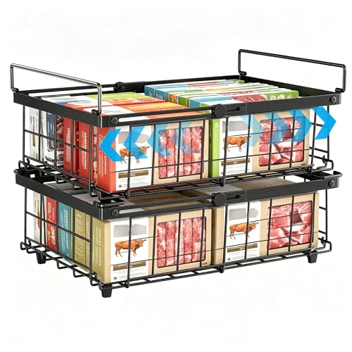 2 Pack Expandable Freezer Organizer Bins, Stackable Chest Freezer Basket - color: Black, size: 2 Packs