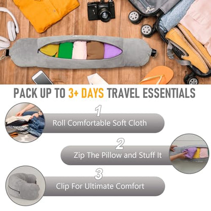 Travel Neck Pillow Stuffable with Clothes, Stuffable Travel Pillow - color: Light Grey