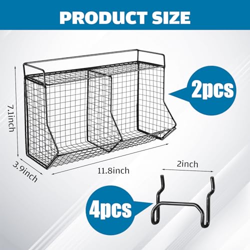 Huwena 2 Pcs Tiered Pegboard Baskets Bins Set with 4 Hooks