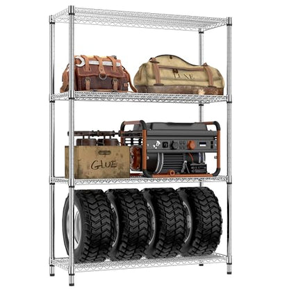 IZEUK 3400 LBS Garage Shelving Wide Storage Shelves 4 Tier Metal Shelves Heavy Duty Adjustable Utility Shelf Rack Chrome 17.7" D x 47.2" W x 70.4" H - color: Chrome, size: 4 Tier, 17.7" D x 47.2" W x 70.4" H