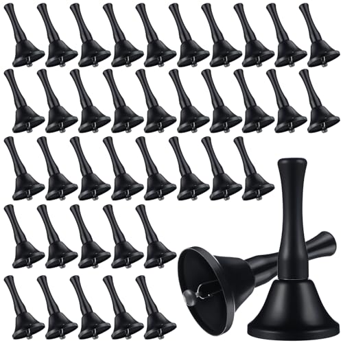 50 Pcs Hand Bells Steel with Plastic Handles,Linear Brushed,Black - color: Black