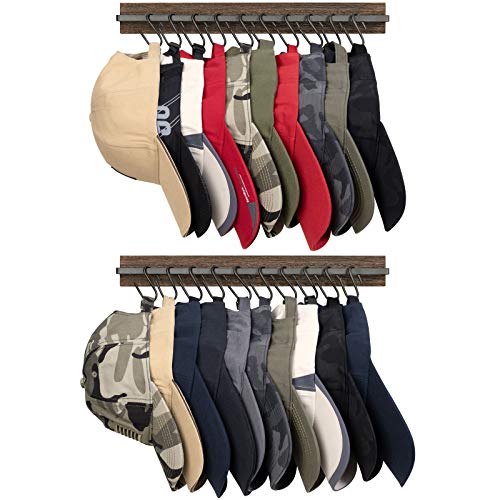 Mkono Hat Rack for Wall Wooden Baseball Caps Organizer with 20 Hooks Rustic Cowboy Hanger Mounted Hats Display Closet Bedroom Entryway, Set of 2, Brown - color: Brown