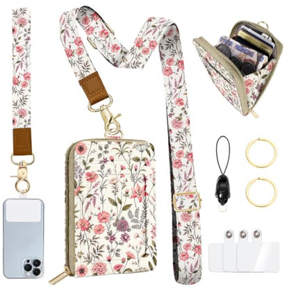 RFID Blocking Lanyard Wallet with Lightweight Card Holder, ID Badge Holder - color: Pink Wildflower