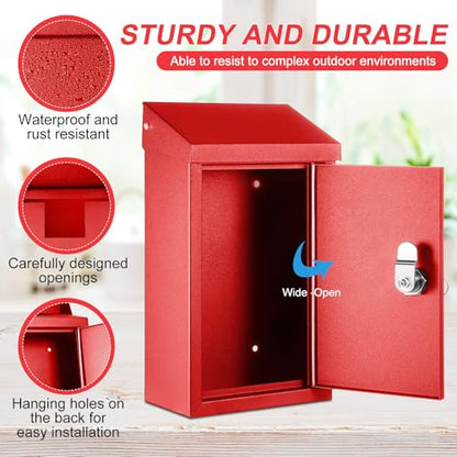 Yaocom Metal Key Drop Box with Lock, 2 Keys for Cash Donation Secure, Red - color: Red