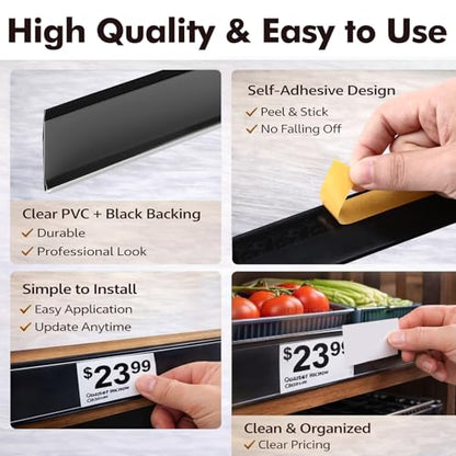 Fainne 25 Pcs Shelf Label Strips, 1.25" H X 48" L, Black - color: Black, size: 1.25"H X 48"L
