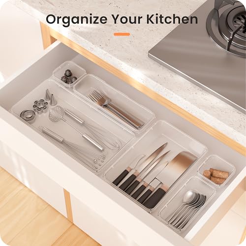 A-LuGei 【Military Grade】 Drawer Organizer for Vanity Bathroom Makeup Desk - color: Clear