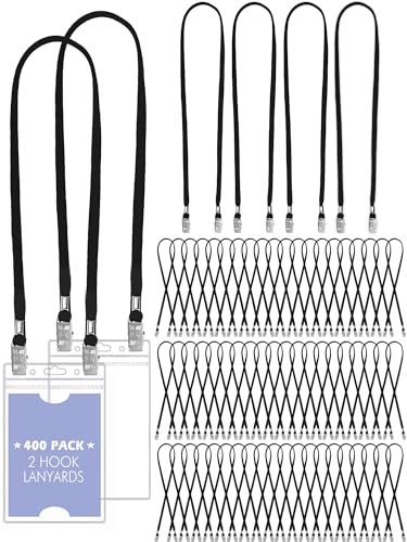 Patelai 400 Pack Double Clip Lanyards Bulk Face Mask Lanyards, Black - color: Black