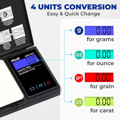 Series Digital Pocket Weight Scale 600g x 0.1g |Digital Gram Scale Small Scale Mini Food Scale Jewelry Scale Ounces/Grains Scale, Easy to Carry - AMERICAN WEIGH SCALES (Black, 500g x 0.01g) - color: Black, size: 500g x 0.01g
