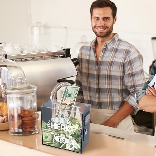 Acrylic Tip Jar with Lock and 2 Keys Donation Box with Double-Sided Adhesive for Wall Mount -Secure Tip Box for Bartenders, Restaurants & Small Business Raffle Box for Bar Musicians Driver 6x6x3 Inch