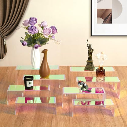8-Pack Iridescent Acrylic Display Risers, Rainbow Rectangular Set - color: Iridescent-8pcs
