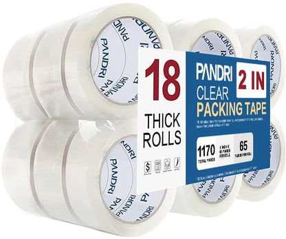 PANDRI 18 Pack Heavy Duty Packing Tape, 2" x 65yd Per Roll, Total 1170yd - size: 2 Inch 18 Rolls