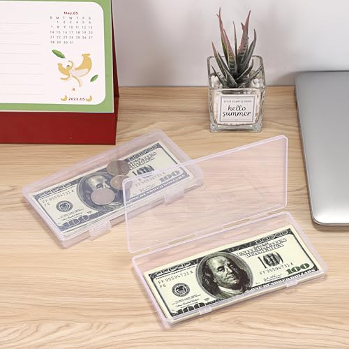 Hipiwe 2 Pack Plastic Cash Money Box Clear Currency Tray with Lid - size: 2 Pack
