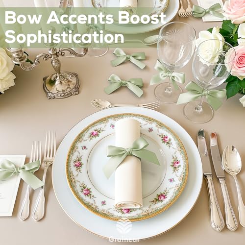 50 Pcs Sage Green Satin Ribbon Bows, 3.5" x 3.5", with Twist Ties - color: Sage Green