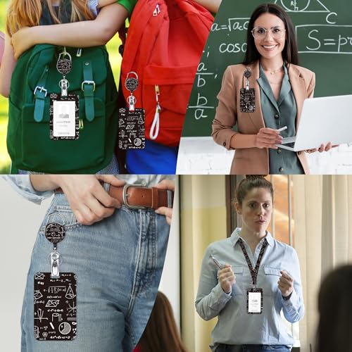 Math Teacher Lanyard with ID Badge Holder and Retractable Badge Reel - color: Math Formulas