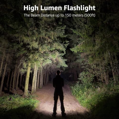 Lepro LED White Light Flashlight, High Lumens Waterproof Adjustable Focus - color: Black